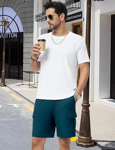 Pantalones Cortos Bermuda Cargo a Cuadros Color Verde Azulado para Hombre, Cintura Media, Cordón Ajustable, Bolsillos Casuales, 100% Poliéster, Tejido Transpirable de Secado Rápido - Product Image 6