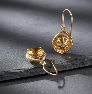 Yellow Gemstone Round <b>Earrings</b> 4.5 Inch 10MM, 925 Sterling Silver 18K <b>Gold</b> Plated Statement <b>Dangle</b> <b>Earrings</b> Everyday Wear - Product Image 1