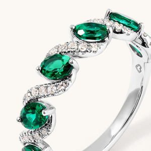 Women's 925 <b>Silver</b> Rhodium Plated <b>Emerald</b> Cut Eternity Band <b>Ring</b> Classic Style - Product Image 2