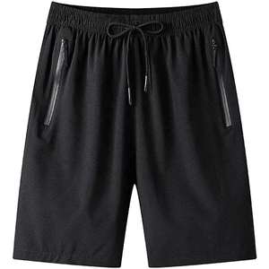 Blank Plain Black Color <b>Zip</b> <b>Pockets</b> Style Knitted Sweat <b>Shorts</b> Breathable Sportswear Running Jogging Baggy Joggers Sweat <b>Shorts</b> - Product Image 1