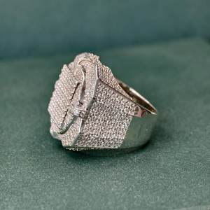 <b>Mens</b> Engagement <b>Ring</b> Cluster Design Round Brilliant Cut Moissanite Diamond 925 Sterling <b>Silver</b> Hip Hop Style Iced Out Pinky <b>Ring</b> - Product Image 2