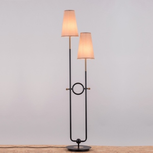 Dual <b>Light</b> Floor Lamp Modern Two Head Standing <b>Light</b> Luxury <b>Black</b> and Gold Finish Slim Tapered Fabric <b>Shades</b> Unique Circular - Product Image 5
