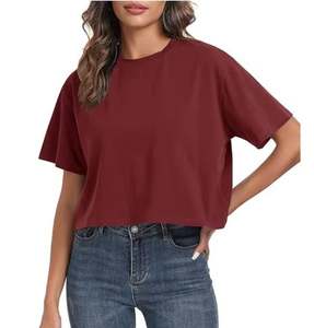 Camisetas Cortas de Algodón para Mujer, Estilo Oversize, Cuello Redondo, Manga Corta, Casuales, Holgadas, para Verano - Product Image 3