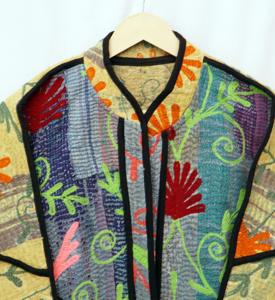 Nouvelle veste en coton Kantha brodée à la main, style vintage, patchwork, col mandarin, manches longues, respirante, écologique, automne - Product Image 4