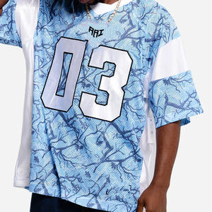 Jersey de Fútbol Americano de Alta Calidad con Diseño Sublimado Azul Claro, Estilo Urbano Holgado para Hombre, Ropa Deportiva Personalizada, Proveedor OEM - Product Image 3