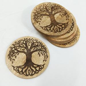 Banyan Tree Beaux sous-verres en bois carrés et ronds personnalisés gravés au laser avec logo Tapis et tampons élégants - Product Image 1