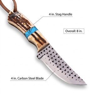 Couteau à dépecer artisanal en acier carbone, manche en corne de cerf avec incrustation turquoise, couteau à lame fixe pour la chasse en extérieur et l'EDC - Product Image 2