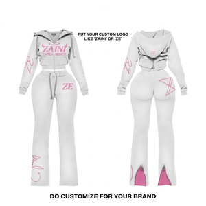 ZAINI Tuta Invernale da <span class=keywords><strong>Uomo</strong></span> in Cotone 350g, Felpa Corta e <span class=keywords><strong>Pantaloni</strong></span> a Zampa, Bianco Rosa con Logo Personalizzato Frontale - Product Image 1