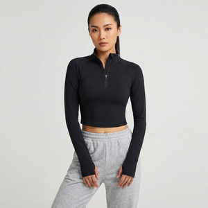Women Yoga Quarter Zip Crop <b>Jacket</b> Gym Workout Training <b>Jacket</b> Front 3/4 Zip Sportswear Trainer Pullover <b>Jacket</b> Short Length - Product Image 1