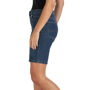Shorts de mezclilla de cintura alta para mujer, lavado oscuro, color liso, con botones frontales, pierna recta, estilo casual de verano, ajuste regular, al por mayor - Product Image 5