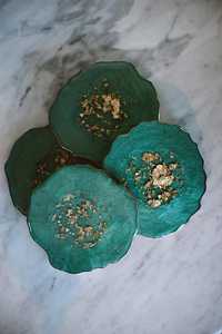 emerald resin <b>coasters</b> green luxury <b>coasters</b> gold foil resin art aesthetic <b>drink</b> <b>coasters</b> handmade resin decor modern Mats & Pad - Product Image 6