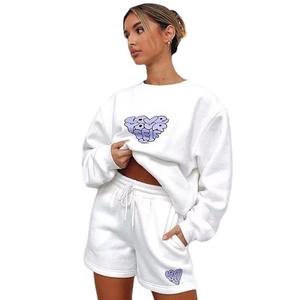 Ensemble short et sweat-shirt pour femme, tendance été, couleur unie, décontracté, ensemble sportif pour la course à pied, 2 pièces - Product Image 1