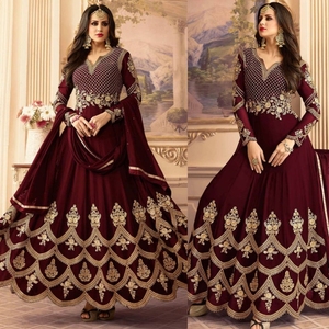 Conjunto de shalwar kameez de chifón tradicional de alta calidad para mujer, de 3 piezas, con chal bordado para bodas y fiestas - Product Image 5