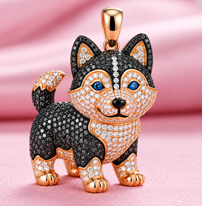 Collar con Colgante de Husky Adorable, Cadena de Aleación de Zinc con Dije de Perro, Joyería de Regalo con Cristales de Imitación - Product Image 1