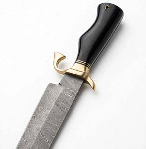 Couteau de boucher artisanal en acier Damas, manche en ébène et laiton, outil de cuisine - Product Image 2