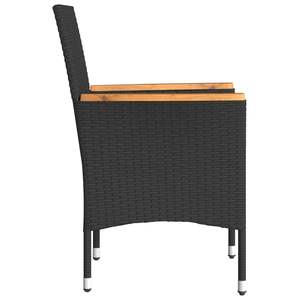 Chaise de jardin en rotin noir avec coussin blanc crème, mobilier d'extérieur au design contemporain, accoudoirs en teck, pieds coniques durables - Product Image 6