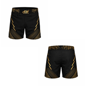 กางเกง MMA ผู้ชาย Asar Wear Ind ทรงปกติ แห้งเร็ว พิมพ์ลายแบบ Sublimation สีดำลายทอง - Product Image 3