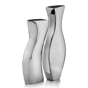 Ensemble de 2 vases géométriques blancs pour table, vases décoratifs en métal faits à la main pour la décoration intérieure, mariage, anniversaire - Product Image 2