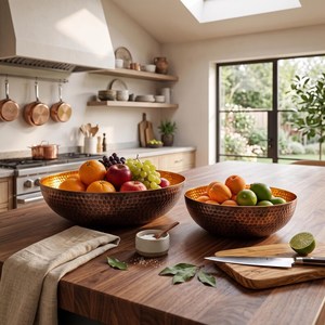 Cuenco de cobre martillado de primera calidad, moderno y redondo, para servir frutas, para uso en la cocina, vajilla metálica, centro de mesa decorativo. - Product Image 3