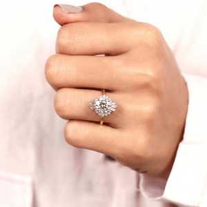 Anillo de Diamantes con Corte Redondo de 2.00CT, Estilo Floral, para Mujer, Oro Sólido de 14K, Regalo Sorpresa de Boda o Propuesta para Esposa - Product Image 4