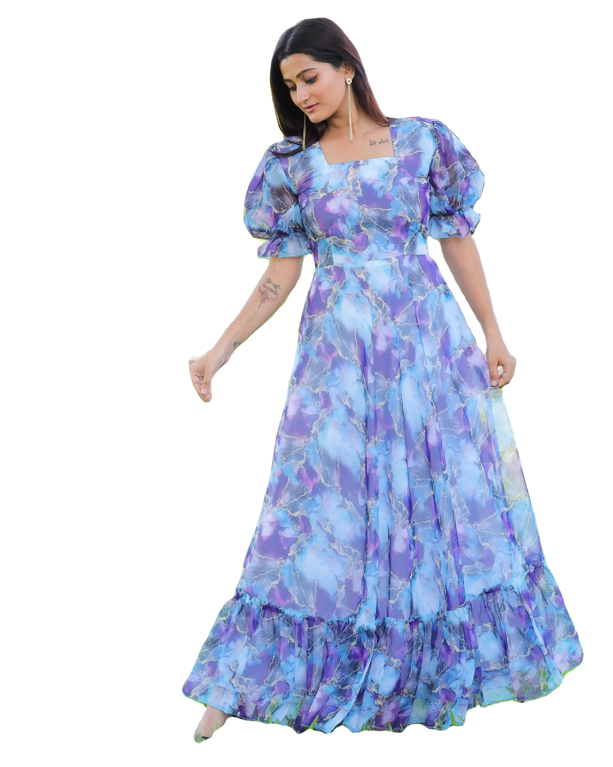 Exklusiver Sommerstil Damenpartybekleidung genäht Georgette Maxi-Kleid lässige Freizeitkleidung Hersteller aus Indien