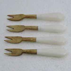 Juego de tenedores de madera natural con mango de resina, acabado pulido, para ocasiones especiales, eventos, restaurantes, hoteles, juego de cubiertos de lujo. - Product Image 1