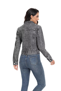 Women's Denim <b>Jacket</b> Long Sleeve Turn-down Collar Button Closure <b>Trucker</b> Style Autumn Solid Color Cotton Washed Short Length - Product Image 3