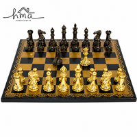 Ensemble de pièces d'échecs de luxe en laiton avec coffret de rangement en bois, figurines d'échecs en métal doré et argenté, collection de jeu de stratégie royale