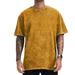 Men's Oversized <b>Tie</b>-Dye Cotton T-Shirt Short Sleeve O-Neck Casual Solid Color Jersey <b>Knitted</b> Blank Design - Product Image 2