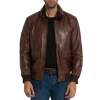 Blouson aviateur en cuir véritable marron pour homme, fermeture éclair, imperméable, coupe-vent, style motard, prix d'usine
