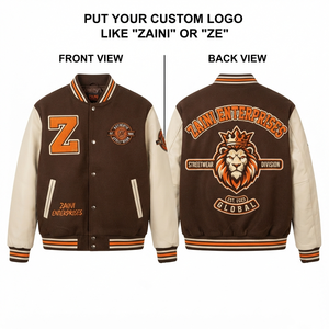 Veste de sport coupe-vent ZAINI ZE-340 500 GSM en mélange de laine premium marron avec manches en cuir PU et patch logo personnalisé - Product Image 1