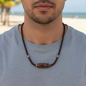 18K Gold Plated Hexagon Turquoise Pendant with Adjustable Leather <b>Rope</b> for Men - Product Image 1