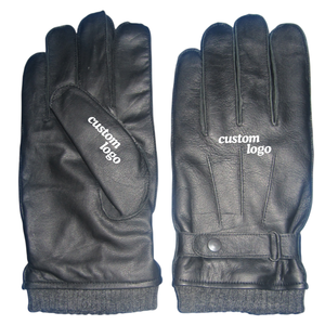 Guantes de piel de oveja genuina con logotipo personalizado, unisex, cálidos para invierno, térmicos, con puños acanalados y correa ajustable para la muñeca. - Product Image 1