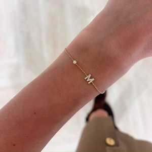 Initial Letter Charm <b>Bracelet</b> 14k 18k Gold 925 <b>Silver</b> Custom Lab Grown Diamond Alphabet Name Dainty Cable Chain Custom Wholesale - Product Image 4
