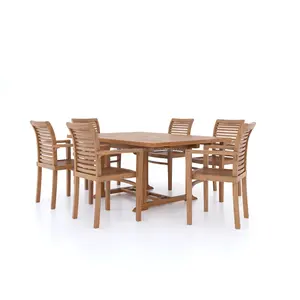Modern Solid Wood Outdoor <b>Dining</b> Table <b>Set</b> with <b>6</b> <b>Chairs</b> for Commercial Use in Restaurants Hotels Malls & Villas - Product Image 2