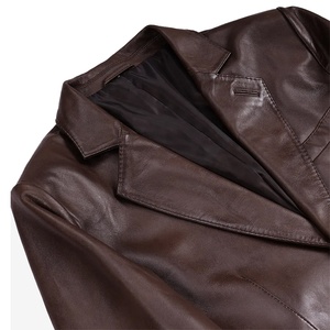 Blazer d'hiver pour homme en cuir véritable marron, coupe ajustée, col rabattu, doublure Sherpa coupe-vent, logo frontal, 300g - Product Image 6