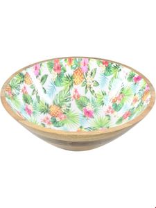 Bol en bois émaillé fait main de qualité supérieure avec motif floral bohème, finition émaillée pour le service et la décoration des aliments - Product Image 3