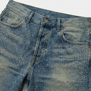 กางเกงยีนส์ขาสั้นผู้ชายประดับคริสตัลหรูหรา สไตล์สตรีทแวร์ ผลิตแบบ OEM Impex - Product Image 4