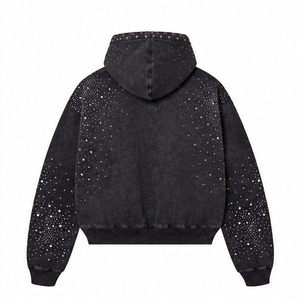 Sweat-shirt à capuche vintage noir pour homme, orné de strass, style hip-hop, à prix de gros. - Product Image 2