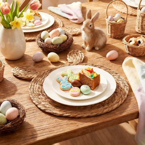 Manteles individuales de jacinto de agua tejidos estilo rústico con forma de conejo de Pascua, manteles individuales naturales para Pascua de Vietnam - Product Image 3