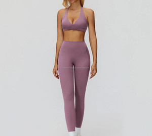 Ensemble de yoga pour femmes, jacquard, sans couture, taille haute, élastique - Product Image 6