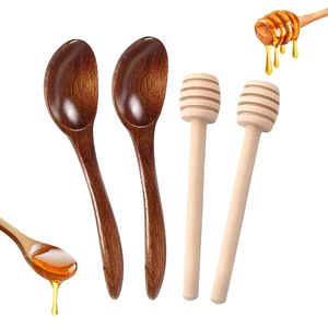 Reusable Wooden Honey Dipper Spoon <b>For</b> Honey <b>Jar</b> Mixing Drizzling Tea Coffee Breakfast Table Serving - Product Image 1