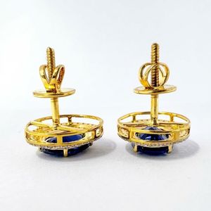 Pendientes de Diamantes Cultivados en Laboratorio con Certificación IGI, 4.45 CTW, Ovalados, Azules, con Doble Halo, Oro Amarillo Sólido de 14K, Cierre de Rosca - Product Image 2