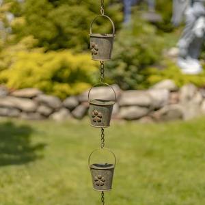 Chaîne de pluie vintage en forme de seau, finition verte et dorée, pour jardin zen, fonction sonore relaxante de l'eau, chaîne de pluie extérieure - Product Image 5