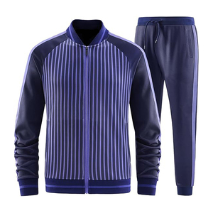 Chándal a Rayas para Hombre, Manga Larga, Cierre de Cremallera, Estilo Deportivo, Poliéster de Peso Medio, Ropa de Otoño, Corte Regular, Bolsillos Laterales - Product Image 1