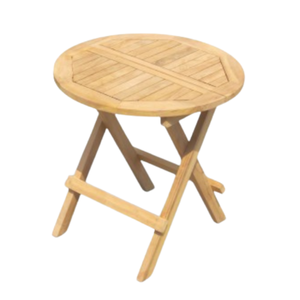 Table pliante ronde en teck, mobilier de jardin extérieur, design rustique, table basse en bois massif pliable pour terrasse - Product Image 4