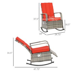 Sedia a Dondolo Reclinabile da Esterno con Poggiapiedi Regolabile e Cuscino Morbido, Schienale Reclinabile fino a 135 Gradi Sedia in vimini rossa - Product Image 3