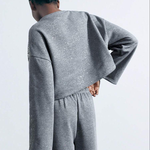 Ensemble de survêtement d'hiver pour hommes grandes tailles, couleur unie, décontracté, avec logo personnalisé, 2 ensembles personnalisables avec strass, sweat à capuche et pantalon de jogging - Product Image 5