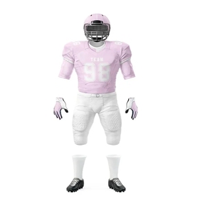 Conjunto de Uniforme de Fútbol Americano Rosa para Hombre, Camiseta de Manga Corta, Pantalones, Guantes, Tacos, Impresión por Transferencia de Calor, Absorción de Humedad, Parte Delantera - Product Image 6