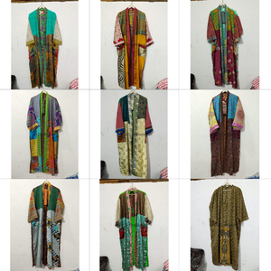 ชุดกิโมโนผ้าไหมแท้ 100% ตัดต่อแบบแพทช์เวิร์ค คอวี ปิดด้วยเชือกผูก แขนยาวเต็มตัว เนื้อผ้านุ่ม ระบายอากาศได้ดี แห้งเร็ว เหมาะสำหรับใส่พักผ่อนสำหรับผู้หญิง - Product Image 1